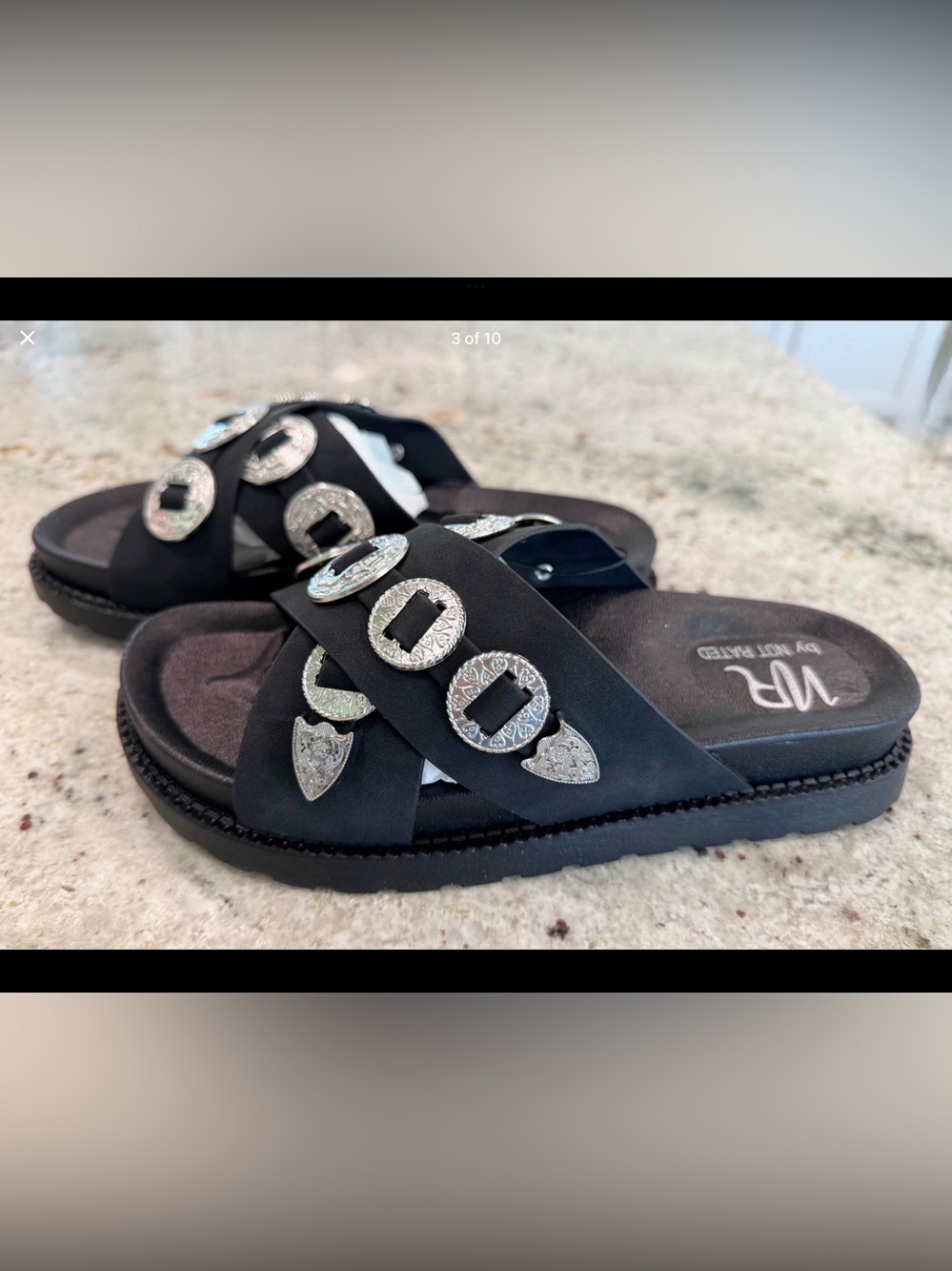 CALANTHE" WESTERN CONCHO SANDAL IN BLACK by NOT RATED (NEW)